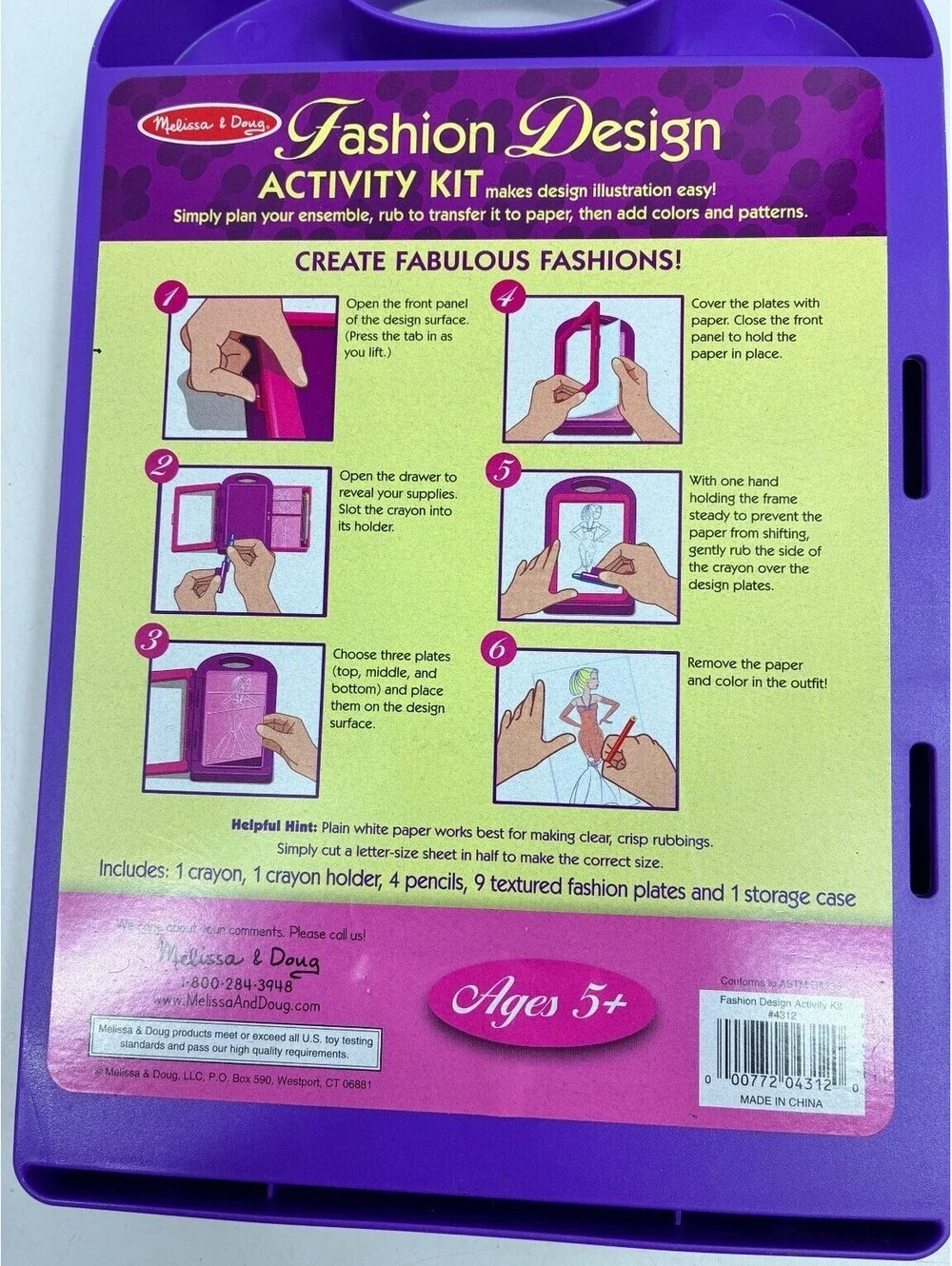 Melissa & Doug Fashion Design Activity Kit Art Stencil Drawing Toy Ages 5+